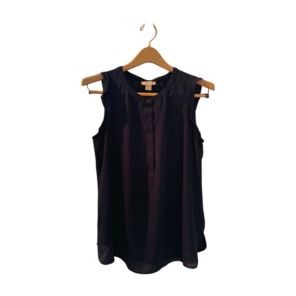 LOFT Navy Blue Half-Button Blouse • Elegant Sleeveless Top